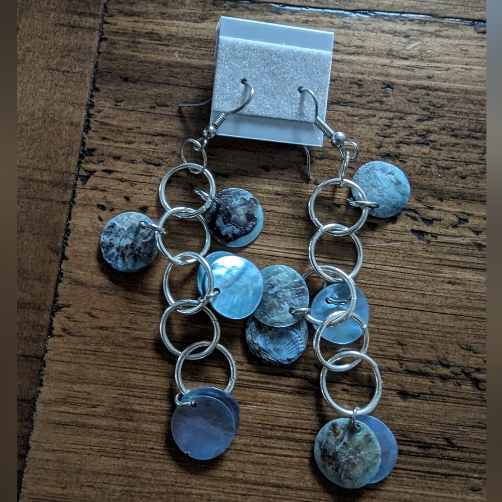 Blue Shell Drop Earrings.
